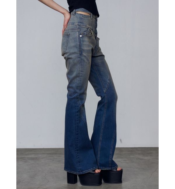 EMODA「カットアウトハイウエストフレアパギンス」|デニム|