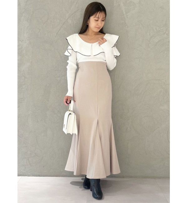 MERCURYDUO「オープンショルダーラッフルニット」|ニット・セーター|