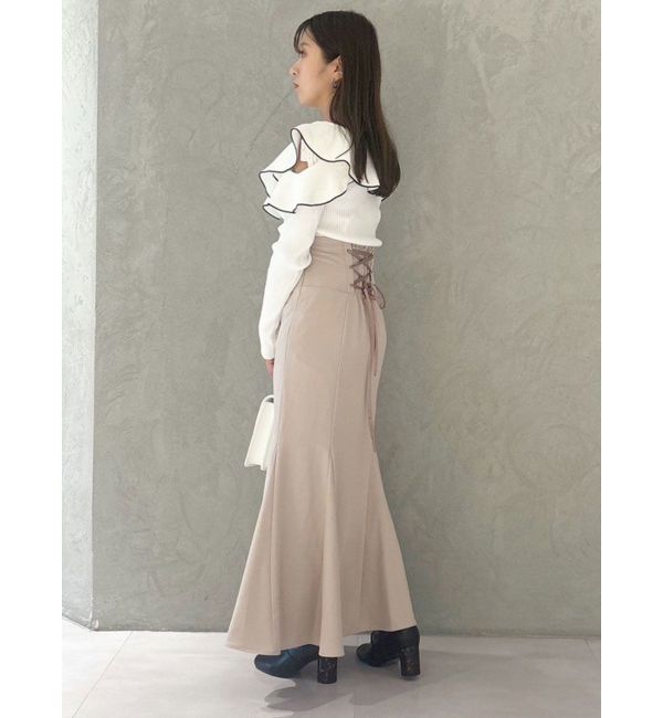 MERCURYDUO「オープンショルダーラッフルニット」|ニット・セーター|