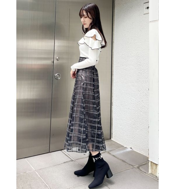 MERCURYDUO「オープンショルダーラッフルニット」|ニット・セーター|