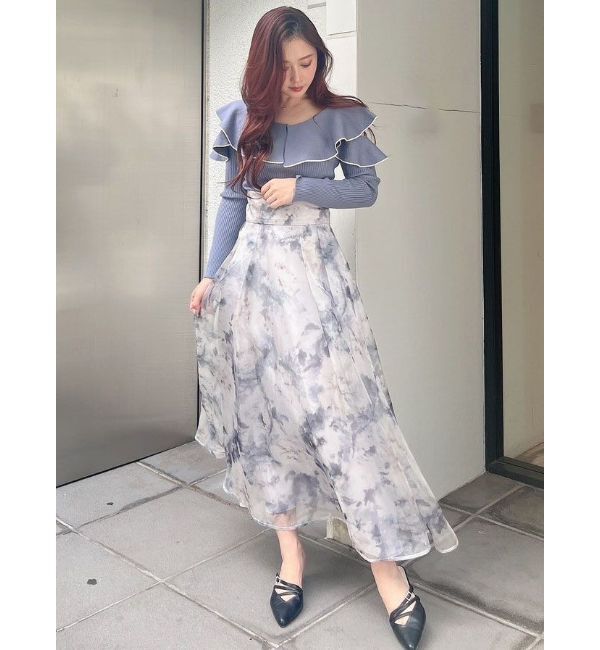 MERCURYDUO「オープンショルダーラッフルニット」|ニット・セーター|