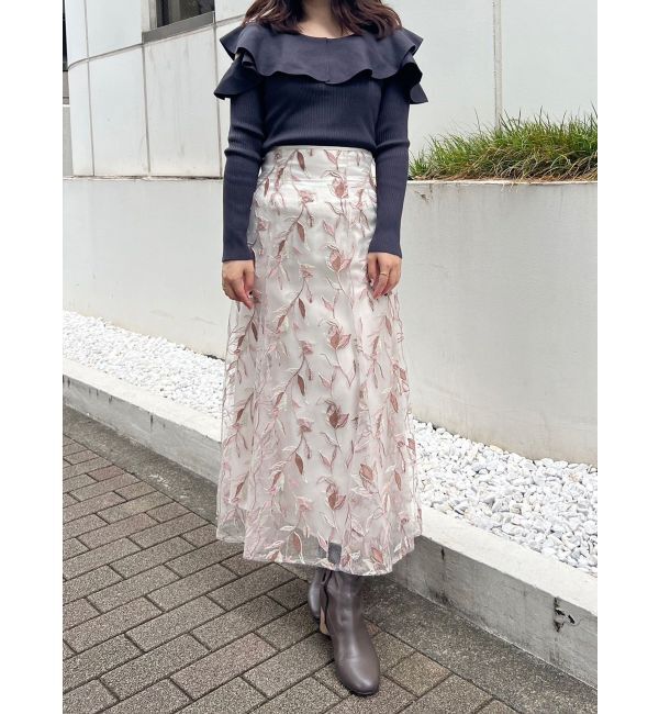 MERCURYDUO「オープンショルダーラッフルニット」|ニット・セーター|