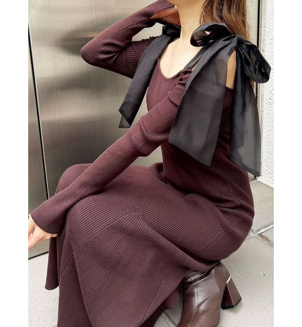 MERCURYDUO「ショルダーリボンニットワンピース」|ワンピース|