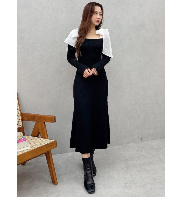 MERCURYDUO「ショルダーリボンニットワンピース」|ワンピース|