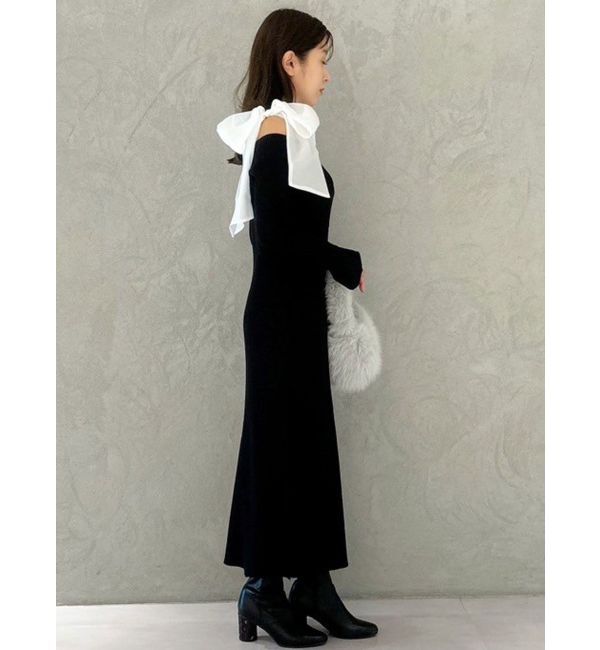 MERCURYDUO「ショルダーリボンニットワンピース」|ワンピース|