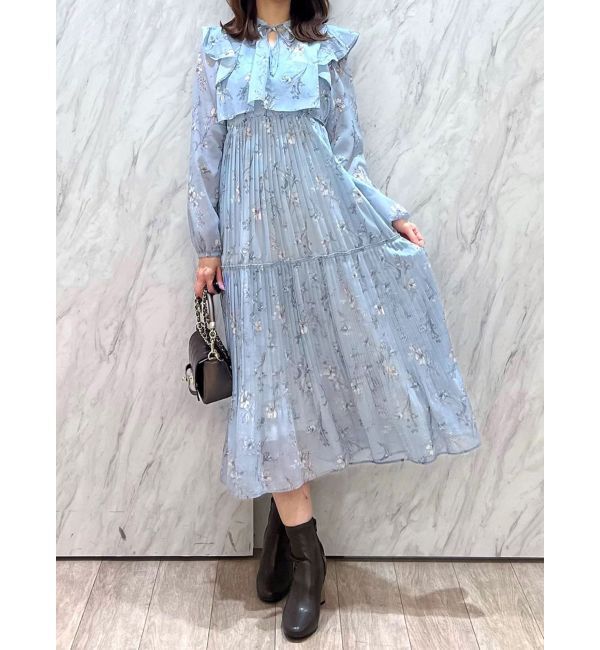 MERCURYDUO「花柄プリーツティアードワンピース」|ワンピース|アイスブルー