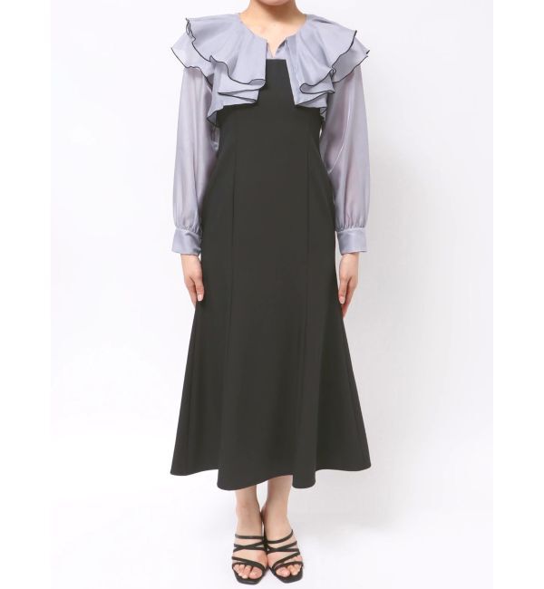 MERCURYDUO「ボリュームラッフル配色ドッキングワンピース」|ワンピース|