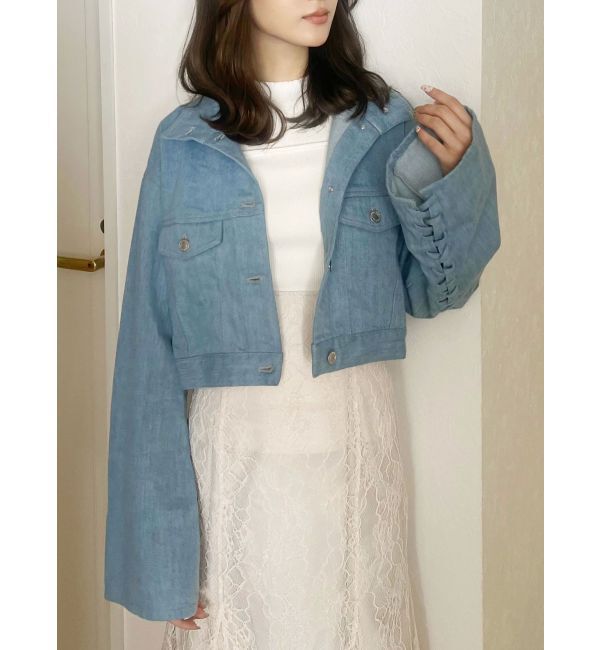 MERCURYDUO「スタンドカラーコルセットデニムジャケット」|デニムジャケット|ブルー