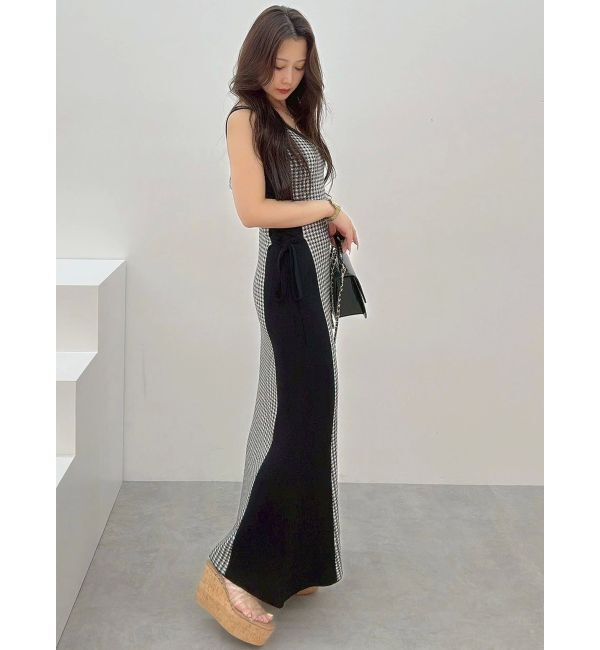 MERCURYDUO「チェックサイドレースアップニットワンピース」|ワンピース|