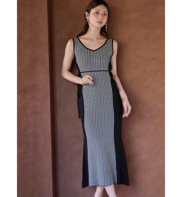 MERCURYDUO「チェックサイドレースアップニットワンピース」|ワンピース|
