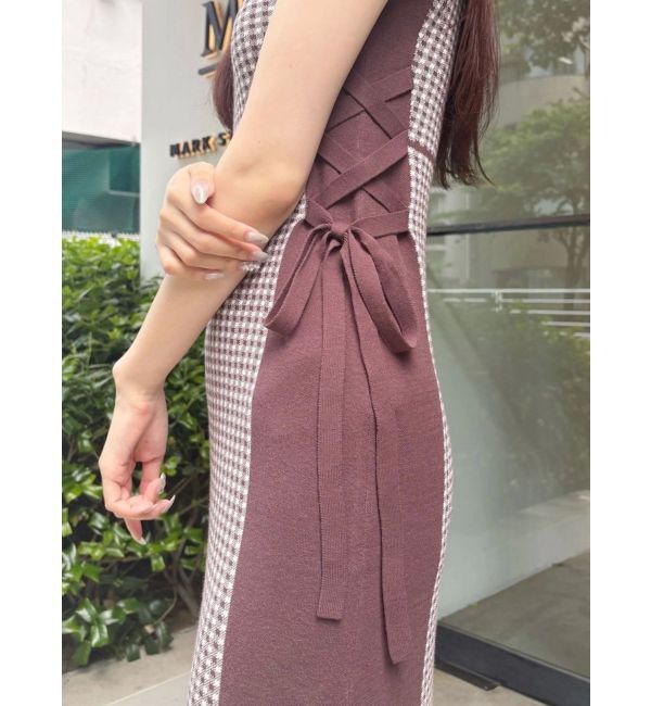 MERCURYDUO「チェックサイドレースアップニットワンピース」|ワンピース|