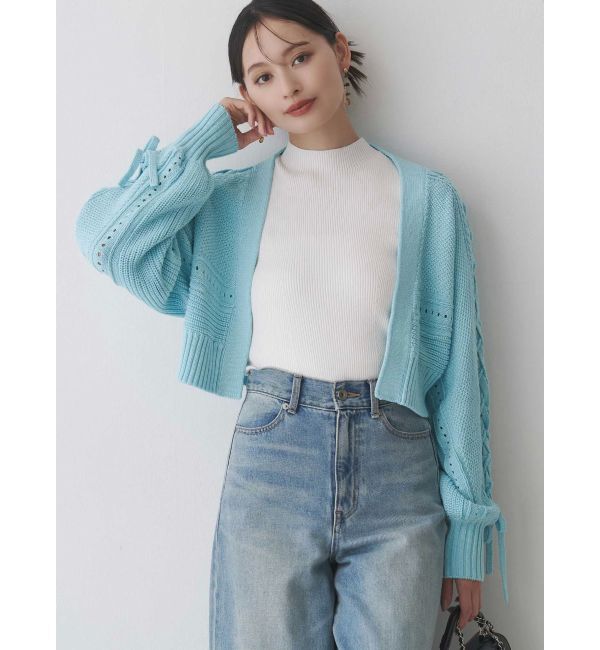 MERCURYDUO「ショルダーレースアップカーデ」|カーディガン|