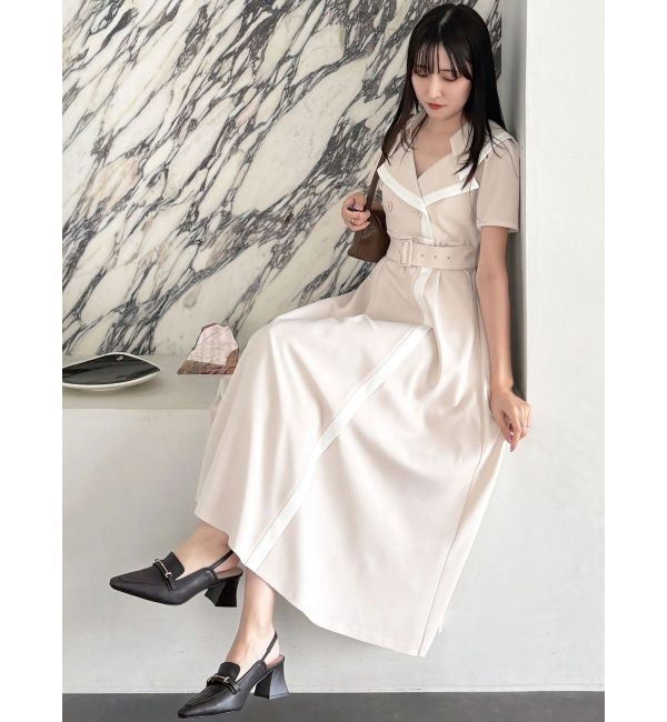 MERCURYDUO「バイカラーハーフスリーブトレンチフレアワンピース」|ワンピース|