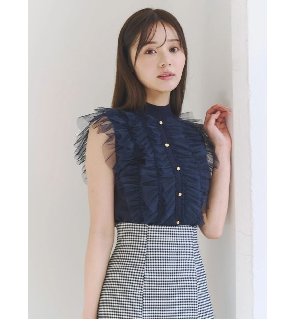 MERCURYDUO「チュールフリルニット」|ニット・セーター|ネイビー