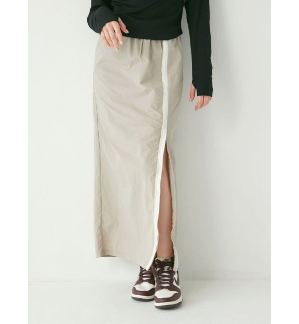 Ungrid「フロントジップラインスカート」|タイト|ベージュ