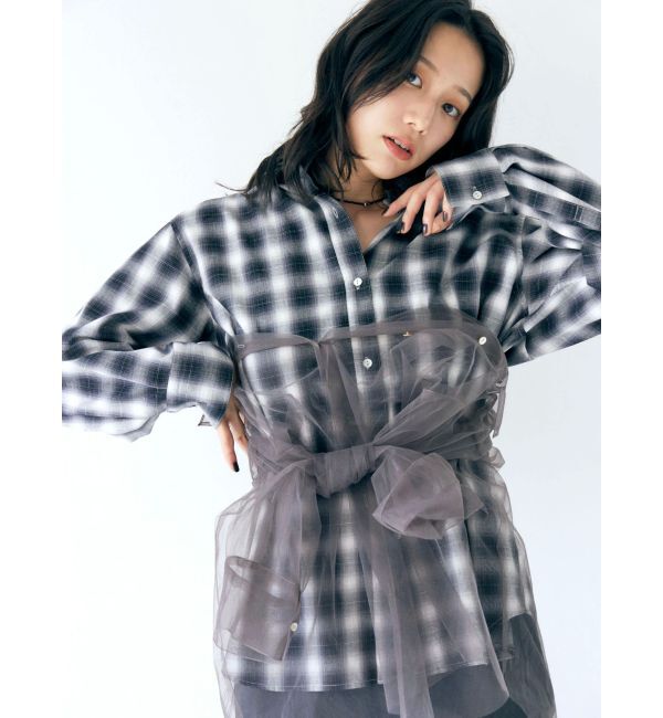 Ungrid「【展示会人気NO.1】チュールレイヤードルーズシャツ」|シャツ・ブラウス|