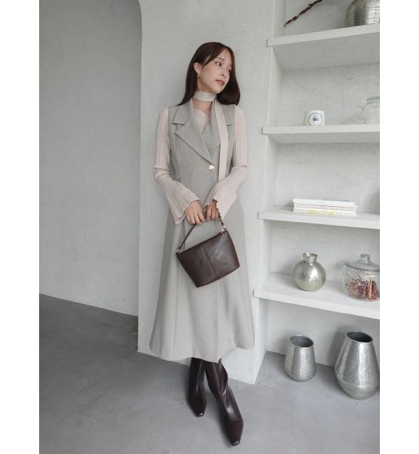 LAGUNAMOON「ボウタイアシンメトリーネックニットプルオーバー」|ニット・セーター|