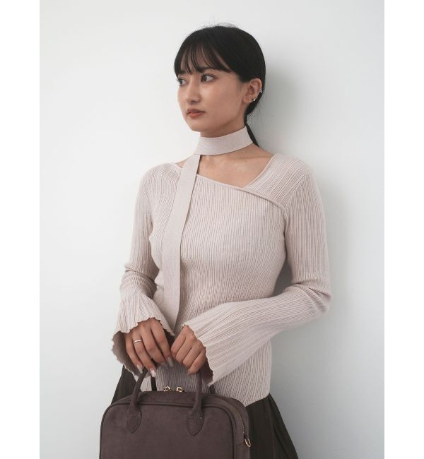 LAGUNAMOON「ボウタイアシンメトリーネックニットプルオーバー」|ニット・セーター|