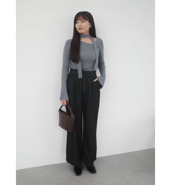 LAGUNAMOON「ボウタイアシンメトリーネックニットプルオーバー」|ニット・セーター|