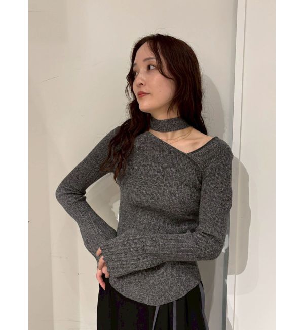 LAGUNAMOON「ボウタイアシンメトリーネックニットプルオーバー」|ニット・セーター|