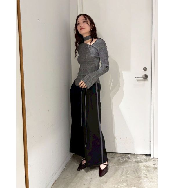 LAGUNAMOON「ボウタイアシンメトリーネックニットプルオーバー」|ニット・セーター|