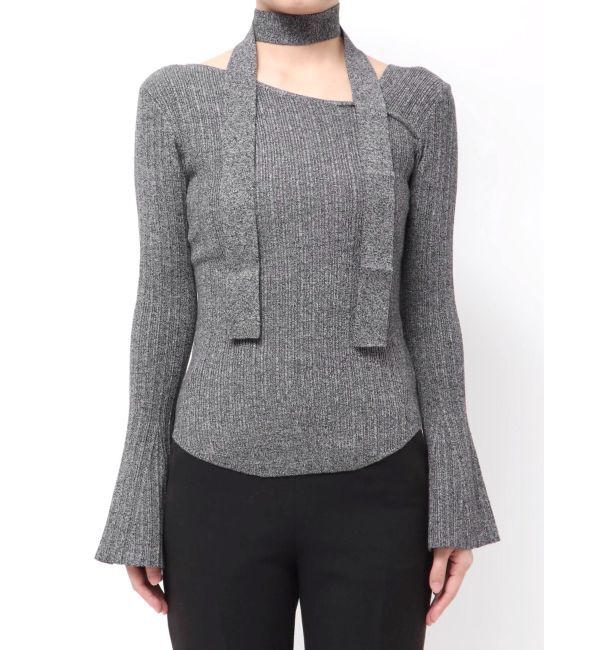 LAGUNAMOON「ボウタイアシンメトリーネックニットプルオーバー」|ニット・セーター|