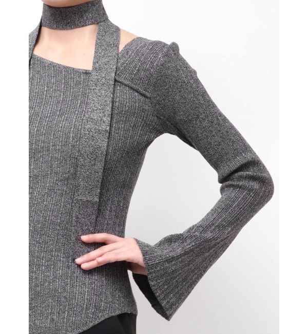 LAGUNAMOON「ボウタイアシンメトリーネックニットプルオーバー」|ニット・セーター|