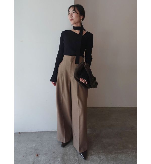 LAGUNAMOON「ボウタイアシンメトリーネックニットプルオーバー」|ニット・セーター|