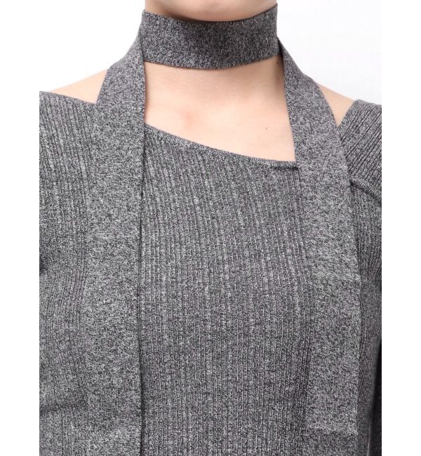 LAGUNAMOON「ボウタイアシンメトリーネックニットプルオーバー」|ニット・セーター|