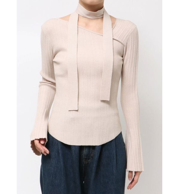 LAGUNAMOON「ボウタイアシンメトリーネックニットプルオーバー」|ニット・セーター|