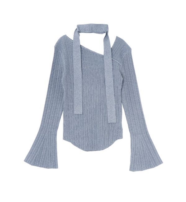 LAGUNAMOON「ボウタイアシンメトリーネックニットプルオーバー」|ニット・セーター|ブルー
