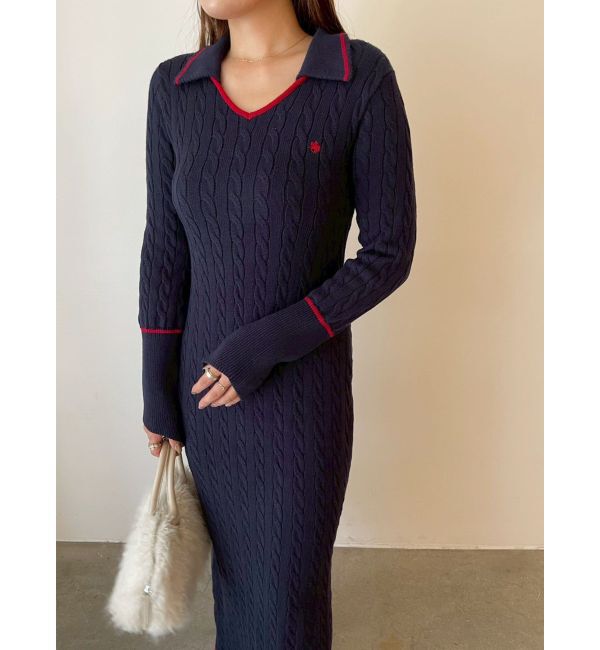 LAGUNAMOON「【POLO BCSコラボ】ケーブルラインニットワンピース」|ワンピース|ネイビー