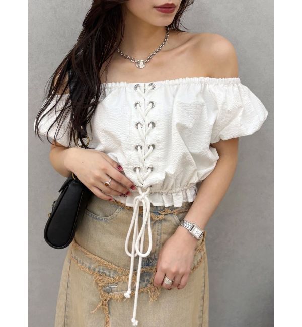 EVRIS「レースアップオフショルトップス」|シャツ・ブラウス|