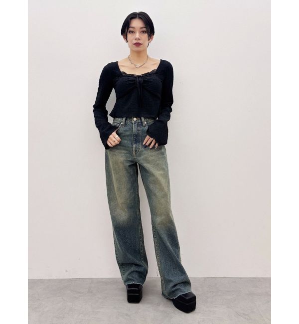 EVRIS「シンプルワイドデニムパンツ」|デニム|