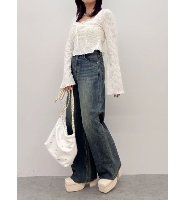 EVRIS「シンプルワイドデニムパンツ」|デニム|