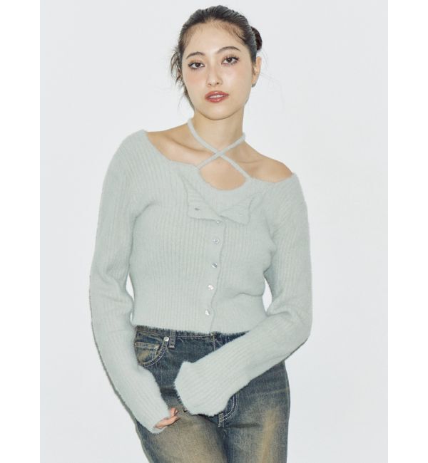 EVRIS「ホルターネックシャギーニットトップス」|ニット・セーター|グレー