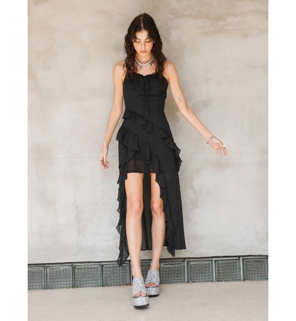 EVRIS「ギャザーアシンメトリーロングワンピース」|ワンピース|