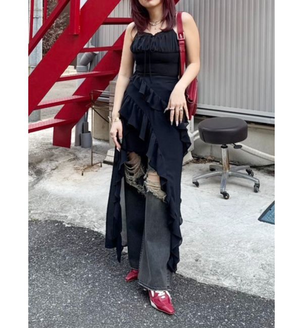 EVRIS「ギャザーアシンメトリーロングワンピース」|ワンピース|