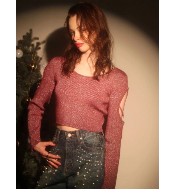 EVRIS「オープンアームラメチャームニットトップス」|ニット・セーター|