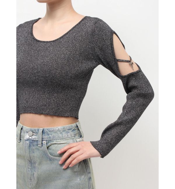 EVRIS「オープンアームラメチャームニットトップス」|ニット・セーター|