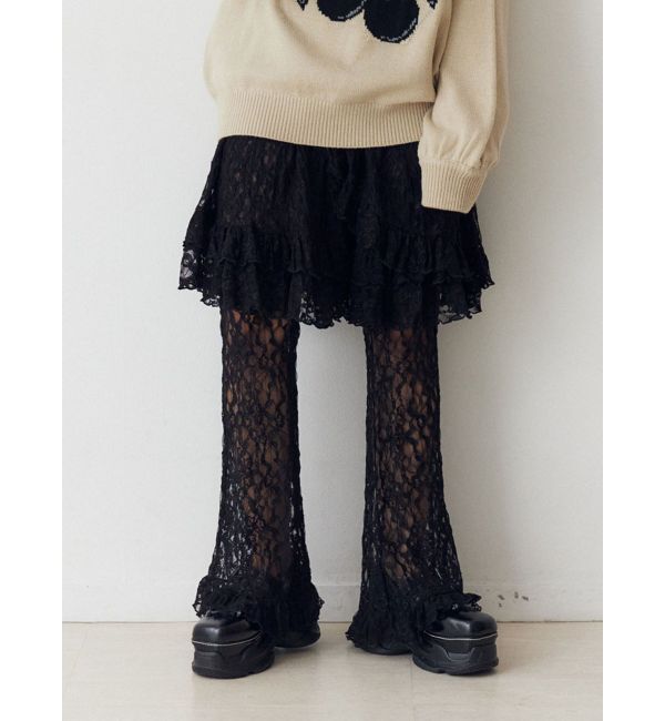 jouetie「レースフリルレイヤードフレアパンツ」|その他|ブラック