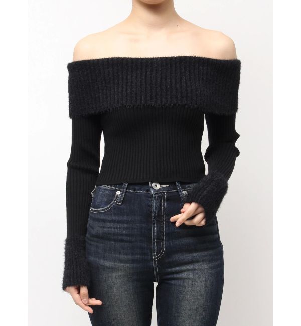 GYDA「mix materialオフショルニットトップス」|ニット・セーター|ブラック