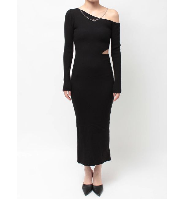 GYDA「GG CHAIN LEFT OPEN LONGニットワンピース」|ワンピース|