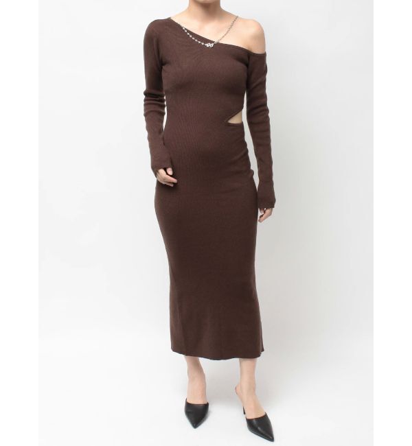 GYDA「GG CHAIN LEFT OPEN LONGニットワンピース」|ワンピース|ブラウン