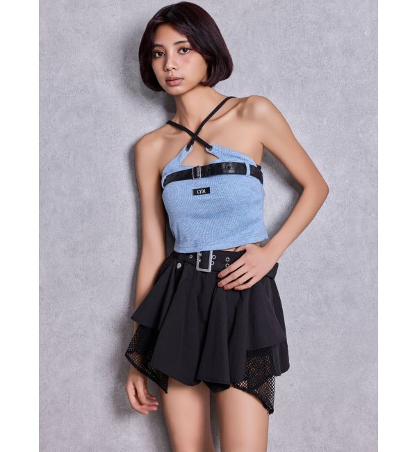 GYDA「HEM Symmetryメッシュスカートライクショートパンツ」|スカート|