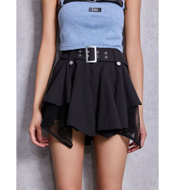 GYDA「HEM Symmetryメッシュスカートライクショートパンツ」|スカート|