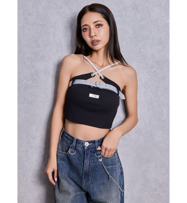 GYDA「GYDAフロントクロスラメテレコビスチェ」|キャミソール|