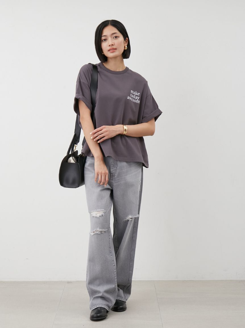 Mila Owen「ダメージ加工ルーズストレートデニムパンツ」|デニム|