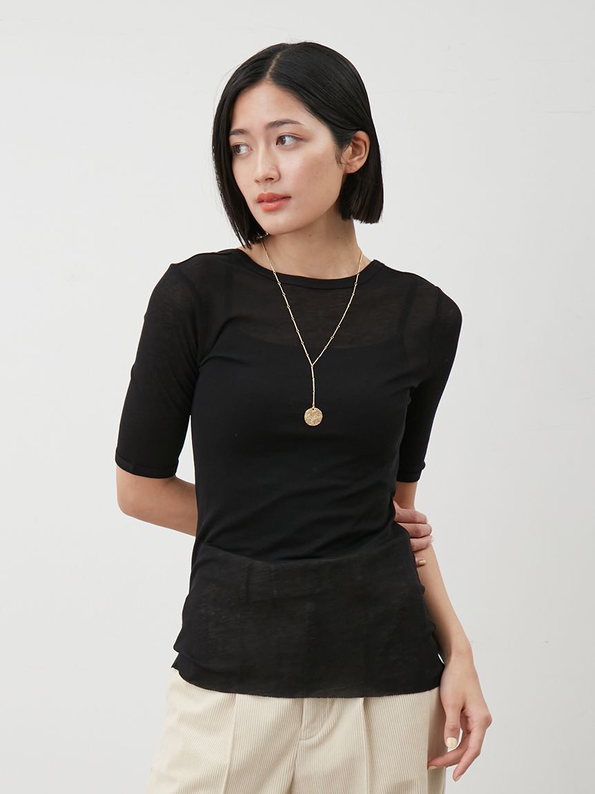 Mila Owen「ボートネック後ろあきハーフスリーブT」|Tシャツ・カットソー|