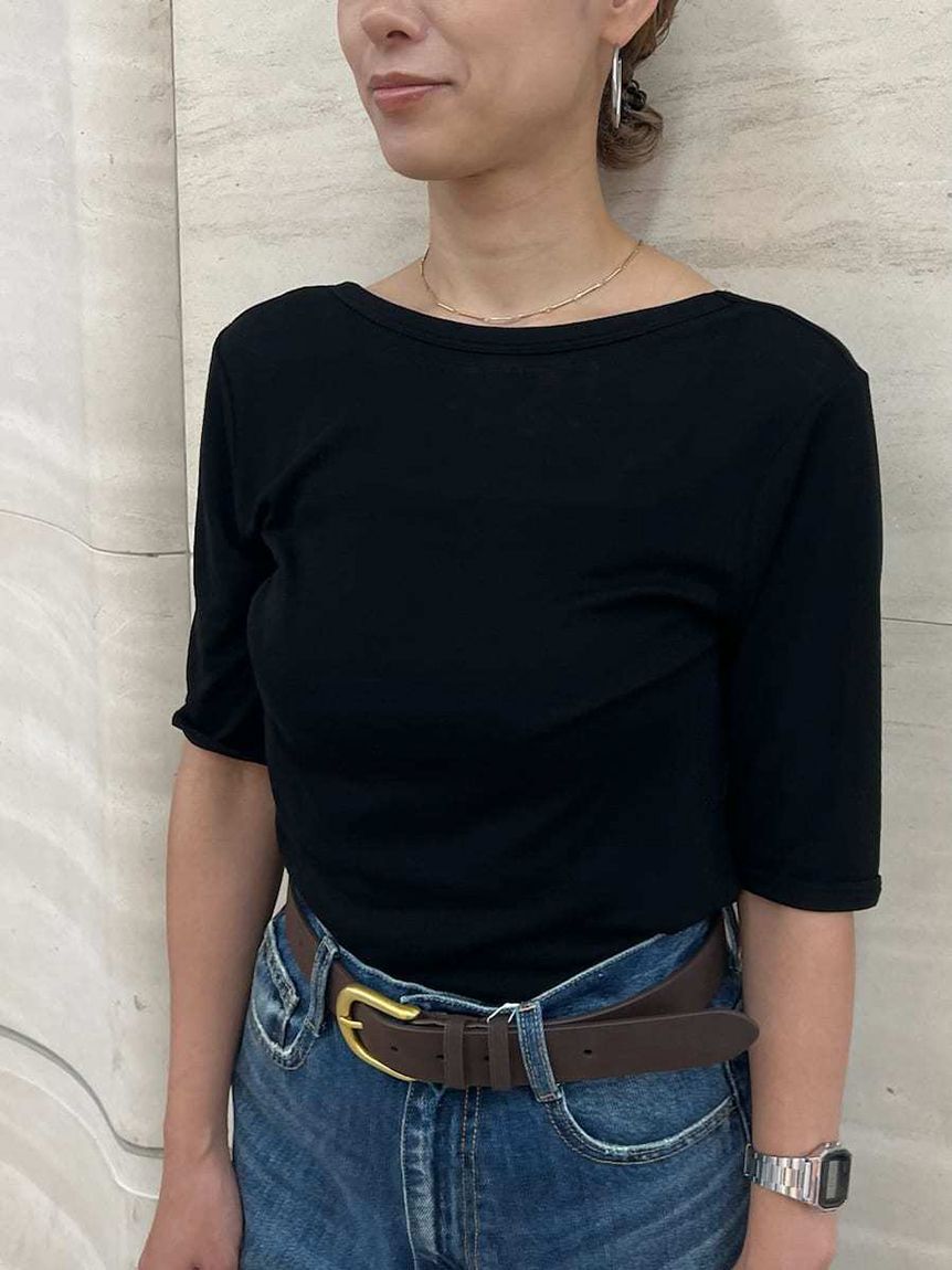 Mila Owen「ボートネック後ろあきハーフスリーブT」|Tシャツ・カットソー|BLK
